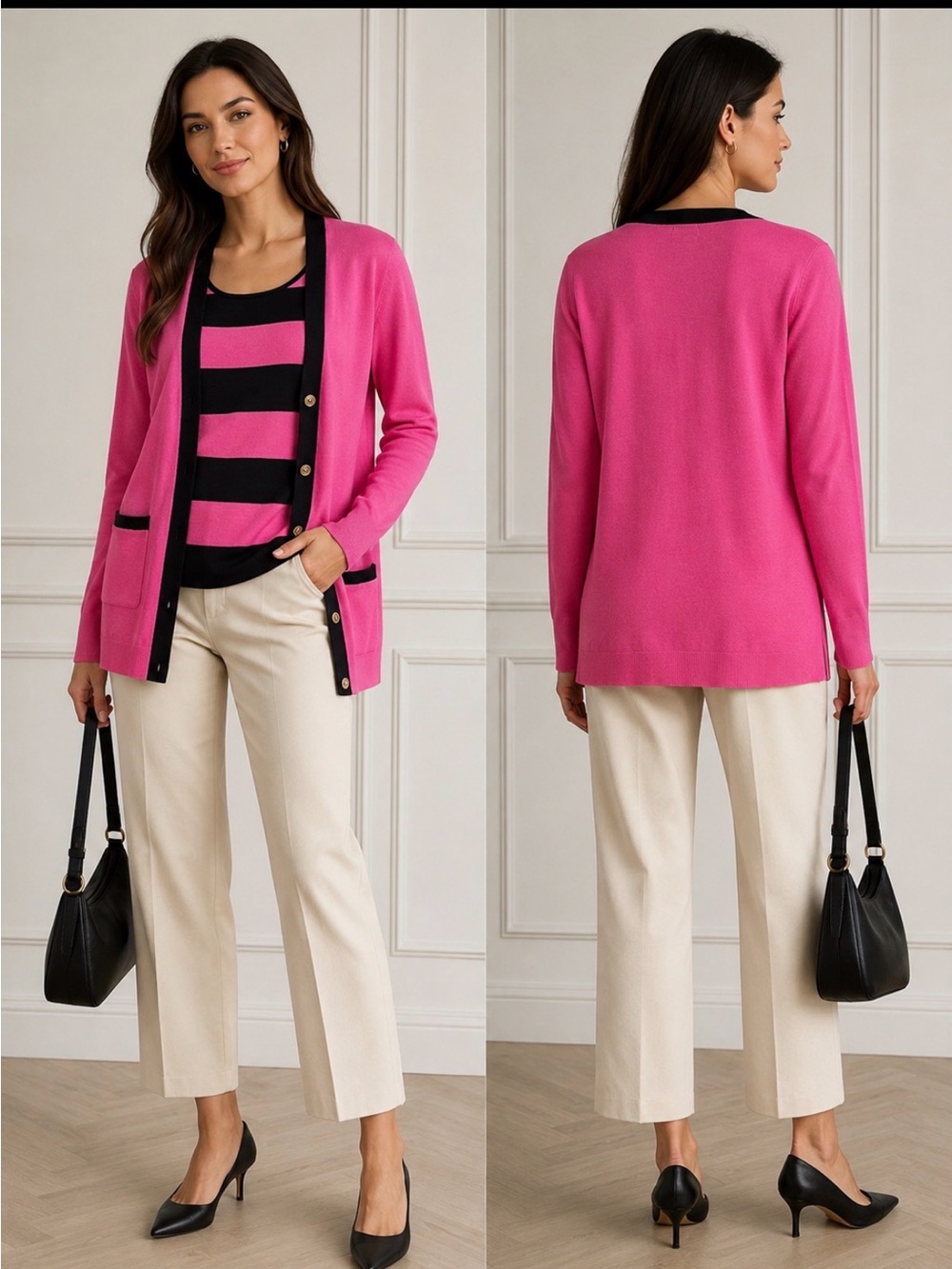 Ralph Lauren Pink and Black Striped Sweater Set
